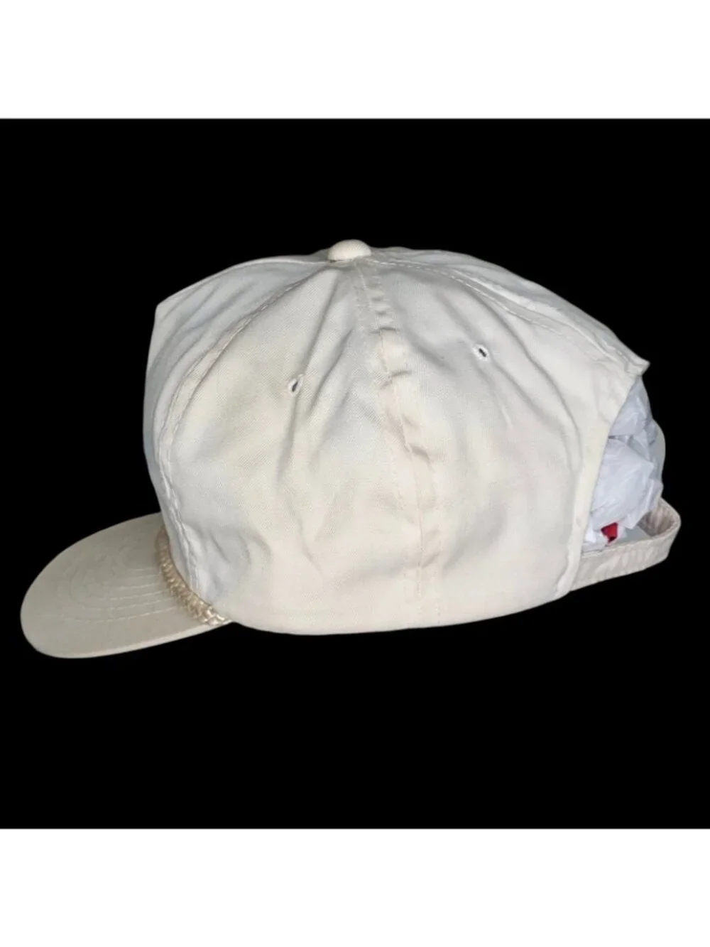 VTG‎ John Deere Ball Rope Hat Cap Adjustable Slide Cursive White 80s Youngan